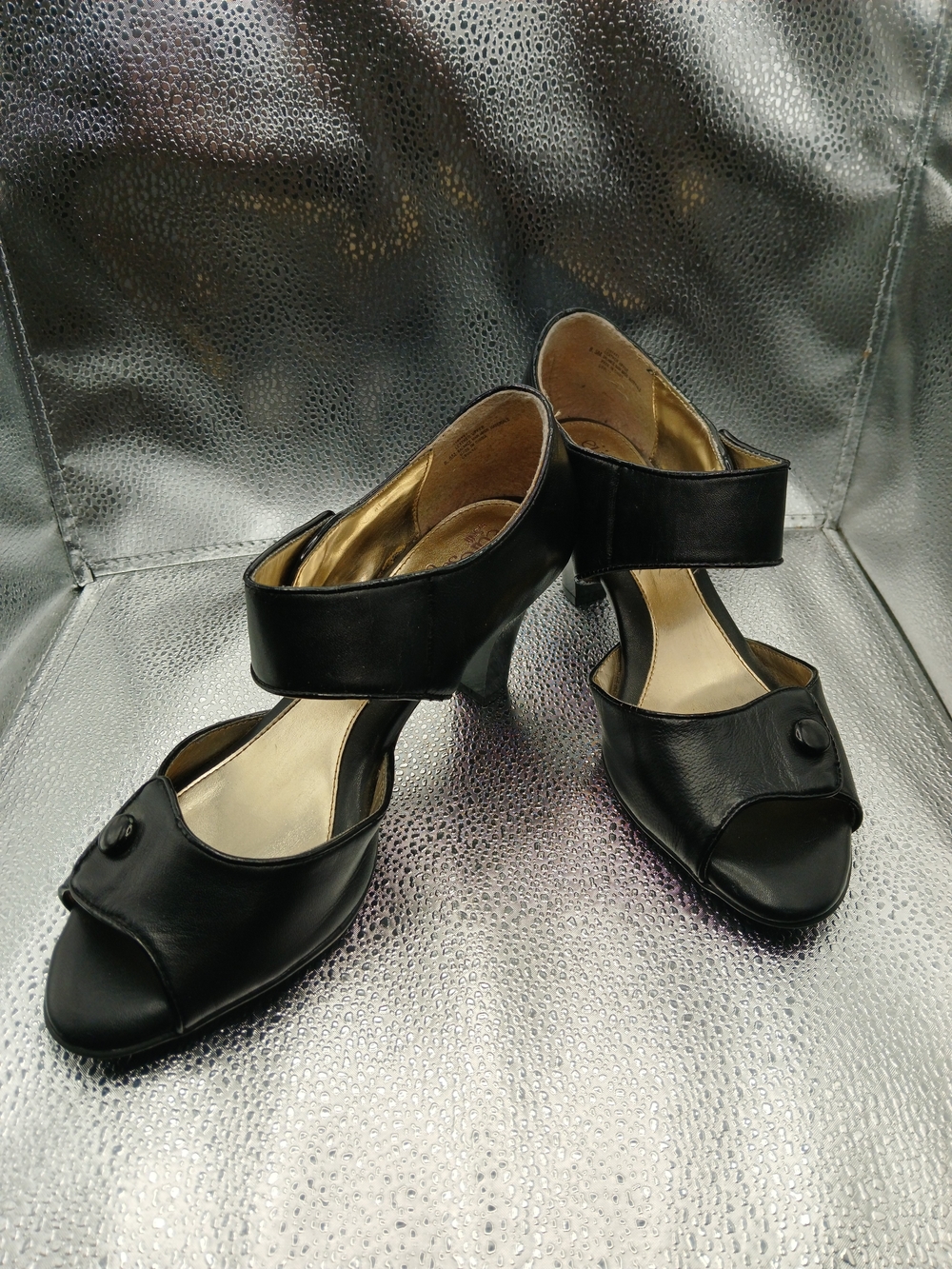 EuroSoft By Söfft Black Mary Jane Peep-Toe Heels with Ankle Strap Women's Sz 8.5
